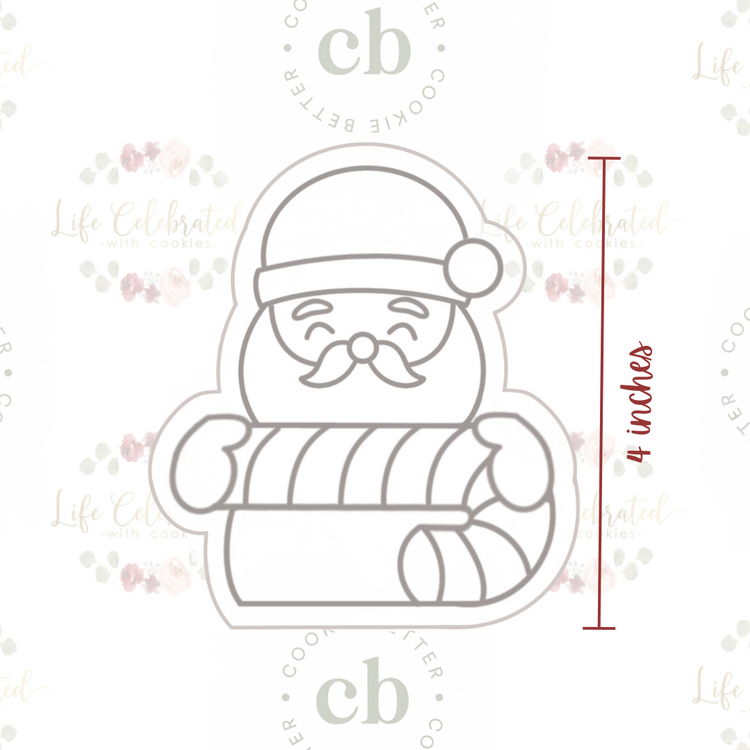 4" Santa with Candy Cane Name Plaque Cookie Cutter  - Cookie Better Holiday Bundle Collab