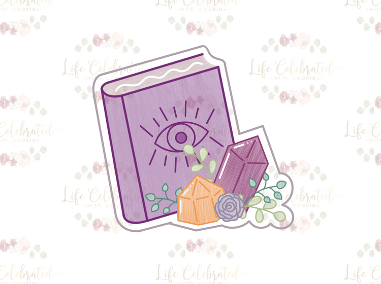 Spell Book with Floral Gemstones Cookie Cutter