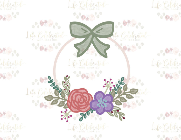 English Garden Floral Wreath with Bow Cookie Cutter