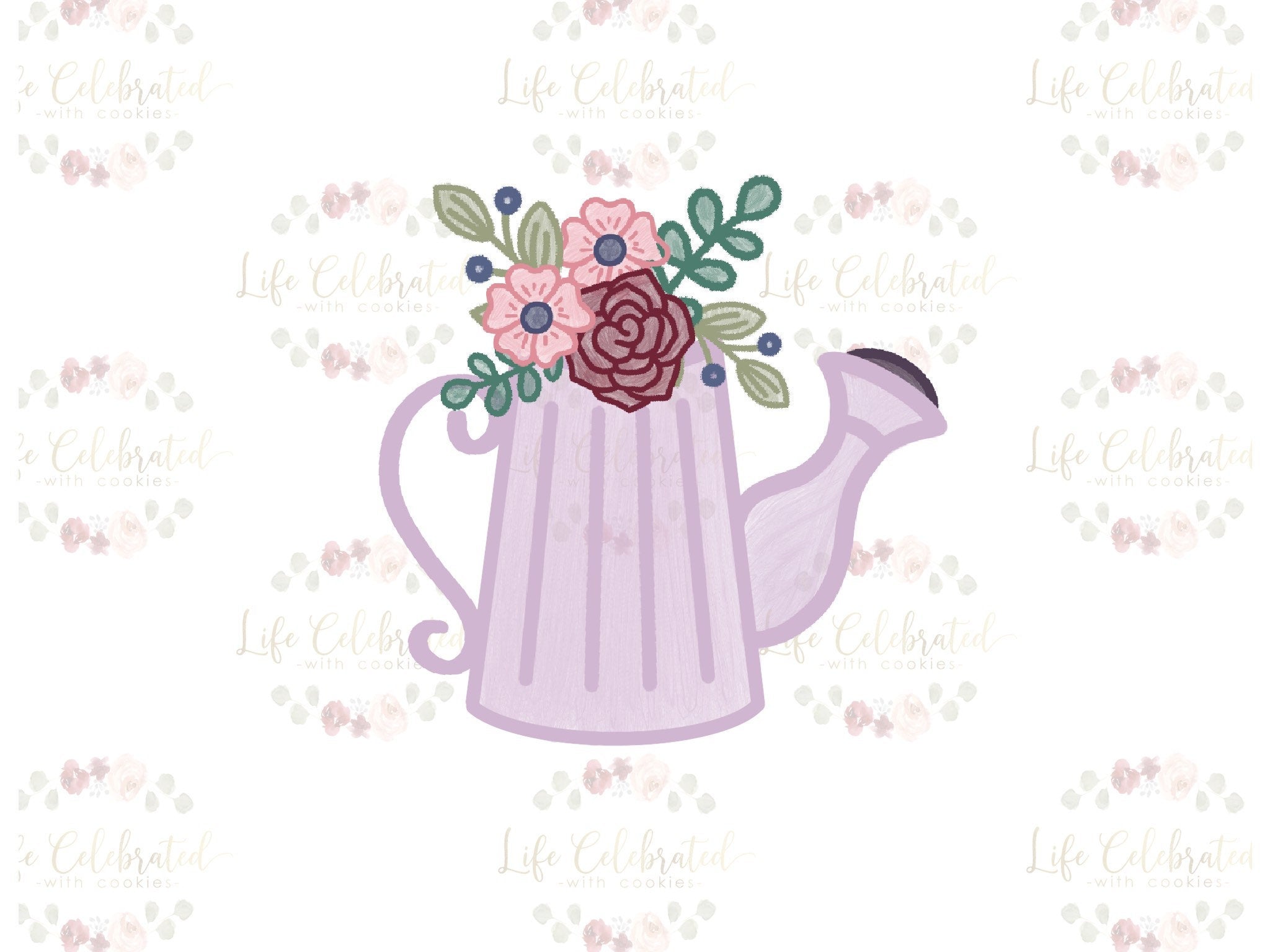 Floral Watering Can Cookie Cutter LCWCookieCutters