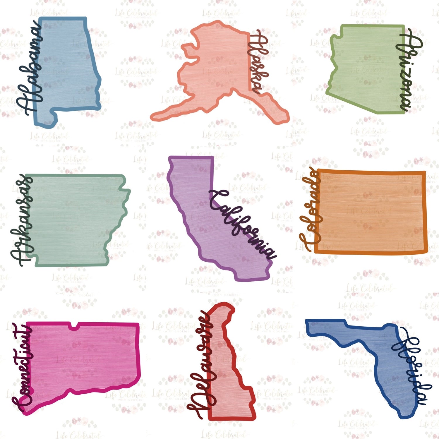 Alabama Alaska Arizona Arkansas California Colorado Connecticut Delaware Florida Cookie Cutters