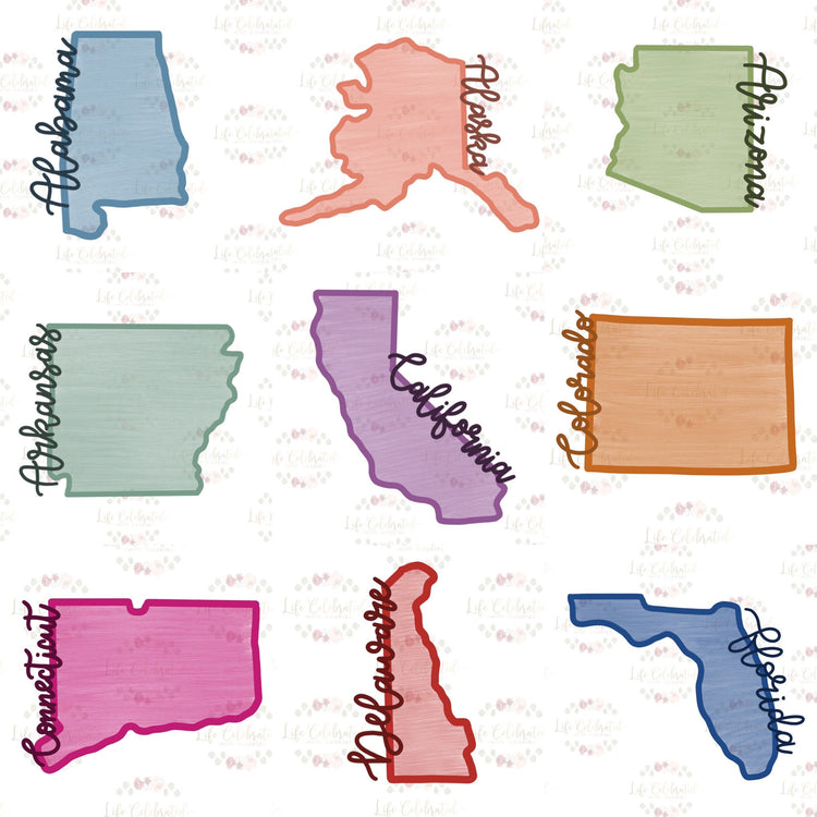 Alabama Alaska Arizona Arkansas California Colorado Connecticut Delaware Florida Cookie Cutters