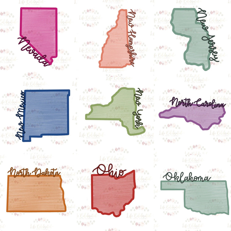Nevada New Hampshire New Jersey New Mexico New York North Carolina North Dakota Ohio Oklahoma State with Cursive Name Cookie Cutters
