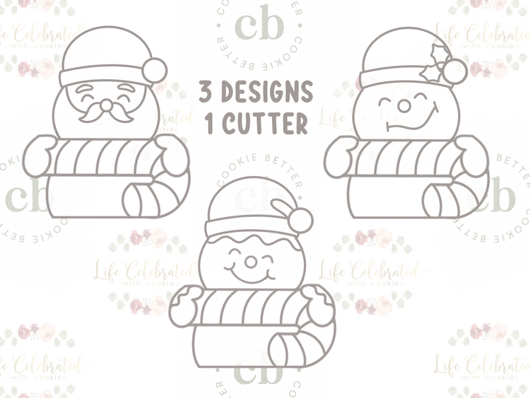 4" Santa with Candy Cane Name Plaque Cookie Cutter  - Cookie Better Holiday Bundle Collab
