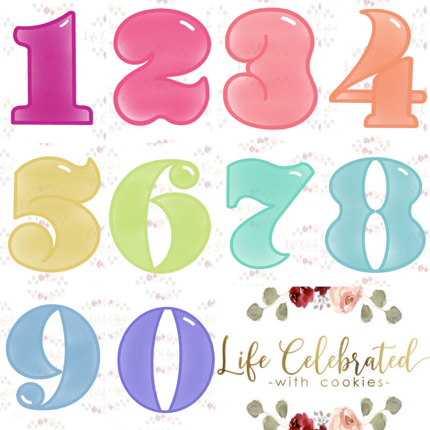 FULL SET Bubble Numbers One Two Three Four Five Six Seven Eight Nine Z –  LCWCookieCutters
