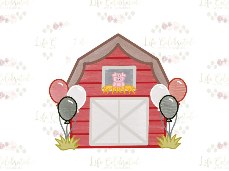 Red Barn with Balloons Cookie Cutter