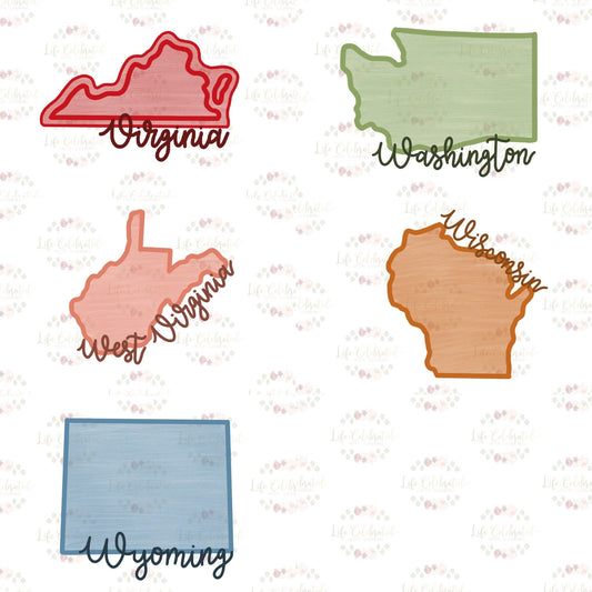 Virginia Washington West Virginia Wisconsin Wyoming State with Cursive Name Cookie Cutters